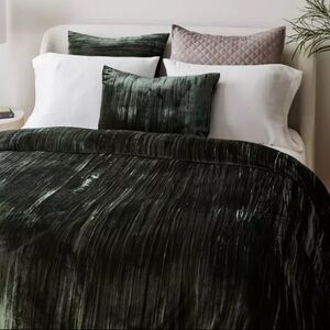West Elm Velvet Crinkle Duvet - Moss Green